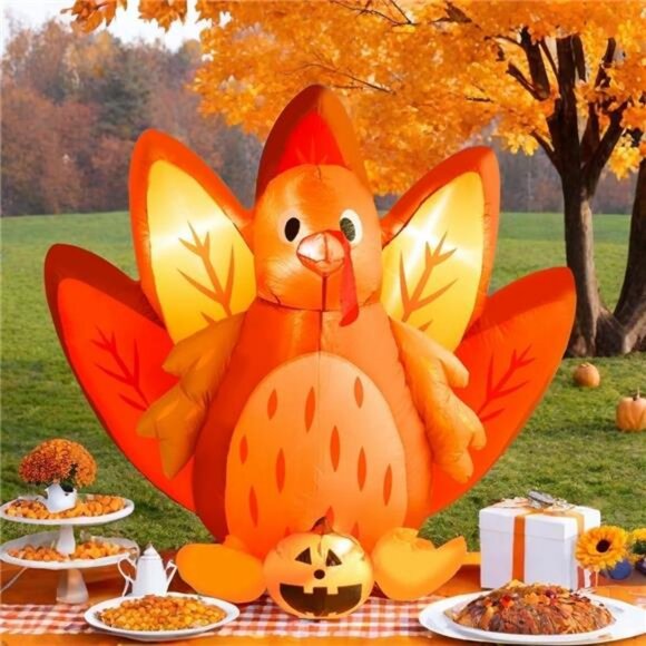 5 FT Thanksgiving Inflatable Outdoor Decorations Blowups Turkey Outside Decor - Picture 1 of 8